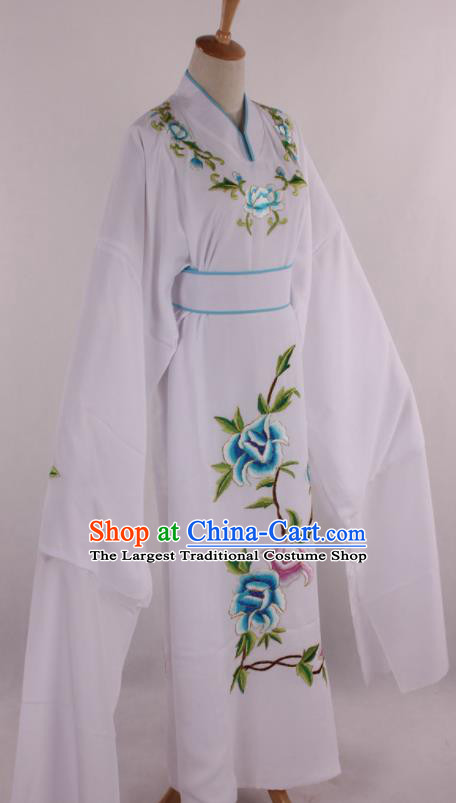 Traditional Chinese Shaoxing Opera Niche Scholar Embroidered White Robe Ancient Nobility Childe Costume for Men