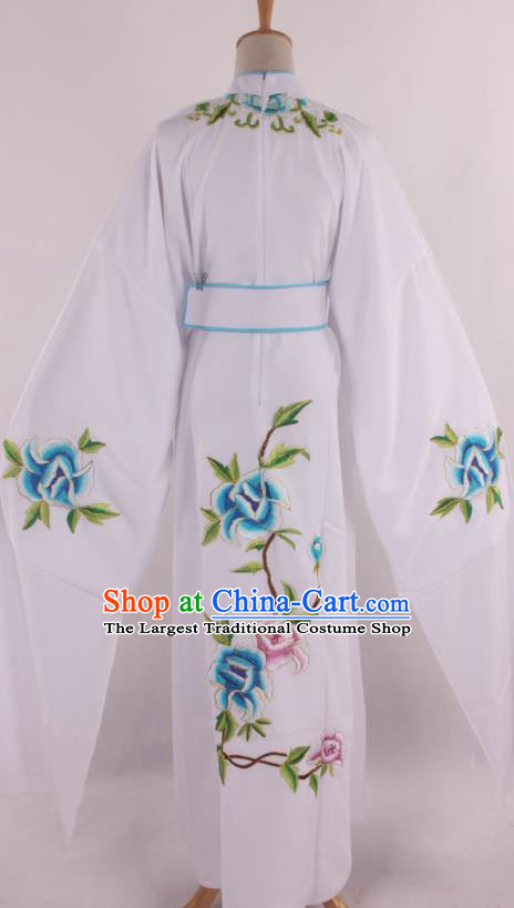 Traditional Chinese Shaoxing Opera Niche Scholar Embroidered White Robe Ancient Nobility Childe Costume for Men