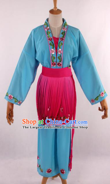 Chinese Traditional Beijing Opera Servant Girl Blue Clothing Ancient Peking Opera Young Lady Costume for Women