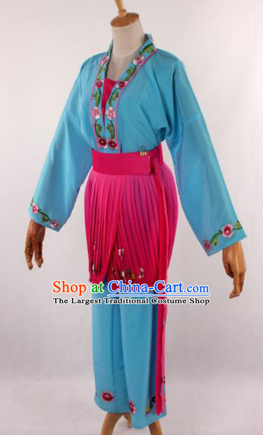 Chinese Traditional Beijing Opera Servant Girl Blue Clothing Ancient Peking Opera Young Lady Costume for Women