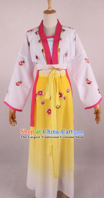 Chinese Beijing Opera Village Girl Yellow Dress Ancient Traditional Peking Opera Maidservant Costume for Women