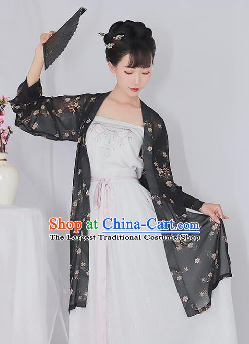 Chinese Ancient Drama Printing Black Hanfu Dress Traditional Song Dynasty Young Lady Replica Costumes for Women