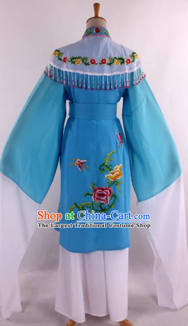 Chinese Traditional Shaoxing Opera Blue Dress Ancient Peking Opera Nobility Miss Costume for Women