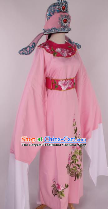 Traditional Chinese Shaoxing Opera Gifted Scholar Pink Robe Ancient Childe Costume and Hat for Men