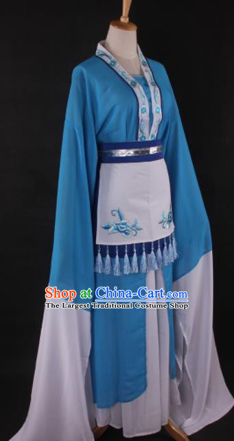 Professional Chinese Beijing Opera Village Girl Blue Dress Ancient Traditional Peking Opera Diva Costume for Women