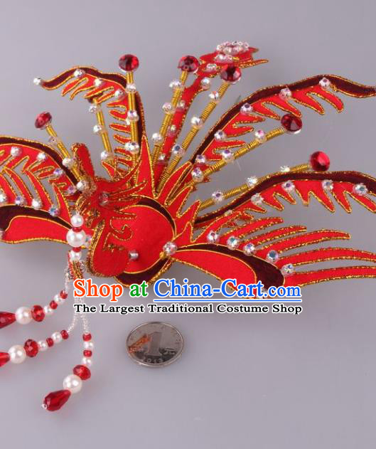 Traditional Chinese Shaoxing Opera Red Phoenix Hairpins Ancient Princess Hair Accessories Headwear for Women