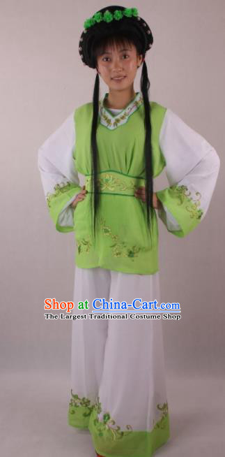 Professional Chinese Beijing Opera Servant Girl Green Clothing Ancient Traditional Peking Opera Costume for Women