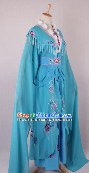 Professional Chinese Beijing Opera Diva Blue Dress Ancient Traditional Peking Opera Costume for Women