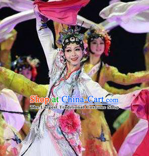 Traditional Chinese Classical Dance Bai Hua Zheng Yan Costume Peking Opera White Water Sleeve Dress for Women