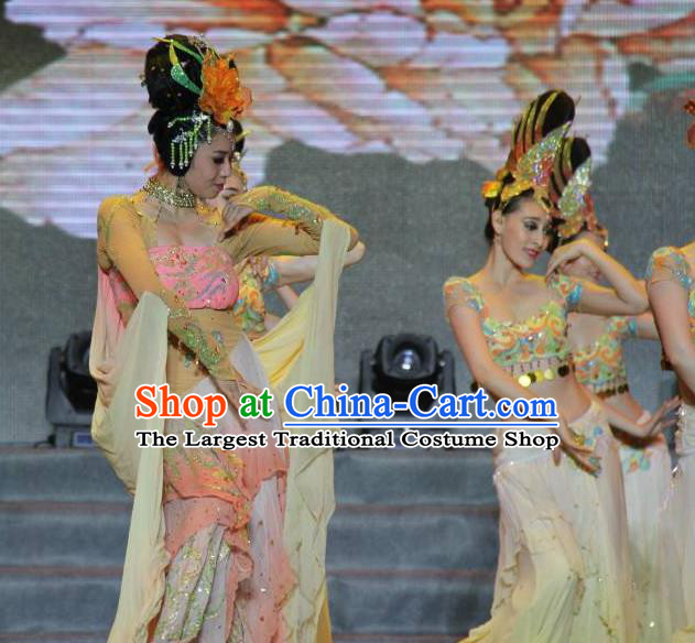 Traditional Chinese Classical Dance Flying Apsaras Costume Beautiful Dance Fei Tian Wu Dress for Women