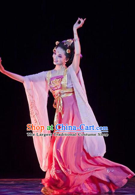 Traditional Chinese Classical Dance Gui Fei Zui Jiu Costume Beautiful Dance Drunkened Concubine Yang Rosy Dress for Women