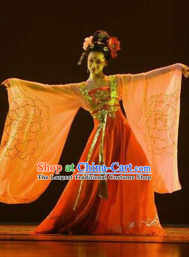 Traditional Chinese Classical Dance Gui Fei Zui Jiu Costume Beautiful Dance Drunkened Concubine Yang Orange Dress for Women