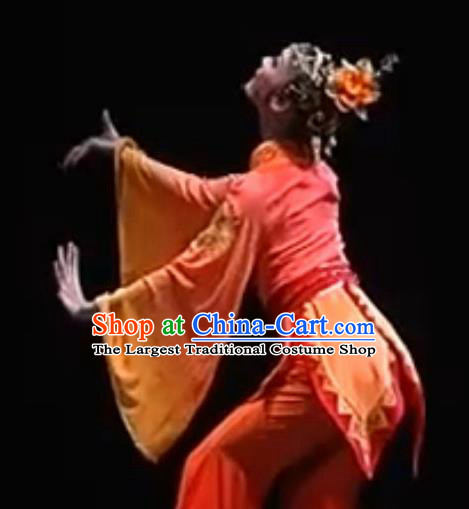 Traditional Chinese Classical Dance Han Feng Li Ying Costume Folk Dance Beautiful Dance Red Dress for Women