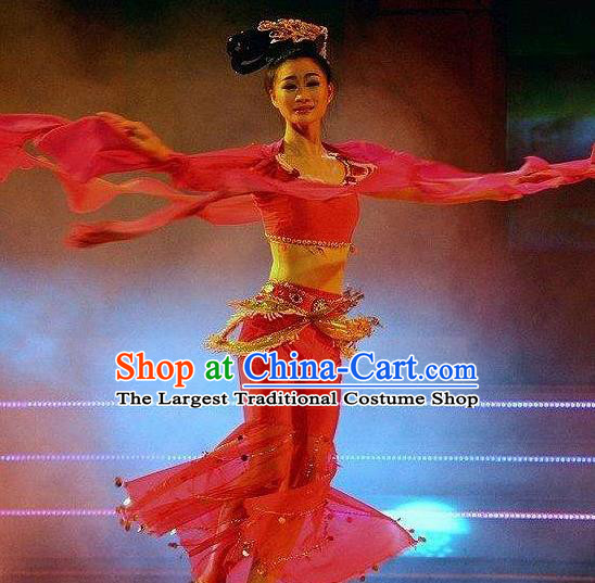Traditional Chinese Classical Dance Hu Xuan Wu Costume Fan Dance Beautiful Dance Red Dress for Women