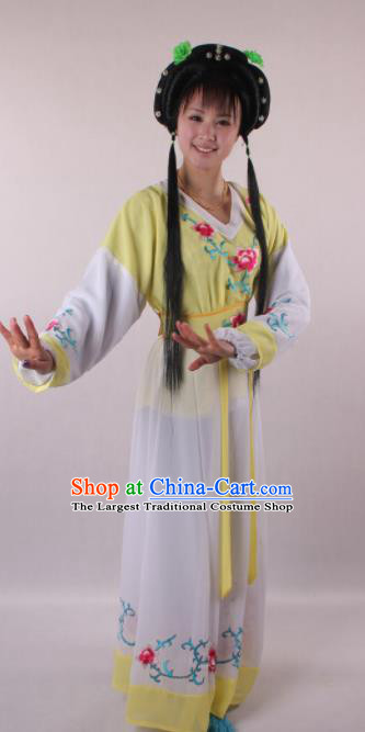 Professional Chinese Shaoxing Opera Servant Girl Light Yellow Dress Ancient Traditional Peking Opera Young Lady Costume for Women