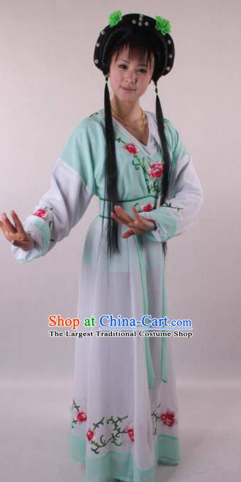 Professional Chinese Shaoxing Opera Servant Girl Green Dress Ancient Traditional Peking Opera Young Lady Costume for Women