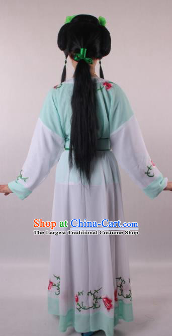 Professional Chinese Shaoxing Opera Servant Girl Green Dress Ancient Traditional Peking Opera Young Lady Costume for Women