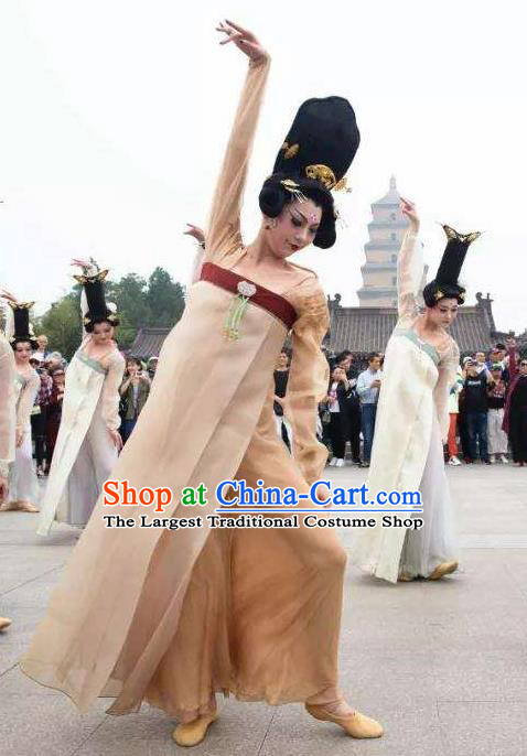 Traditional Chinese Classical Dance Du Fu Li Ren Xing Costume Tang Dynasty Court Stage Show Beautiful Dance Dress for Women