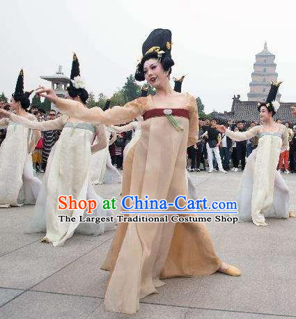 Traditional Chinese Classical Dance Du Fu Li Ren Xing Costume Tang Dynasty Court Stage Show Beautiful Dance Dress for Women