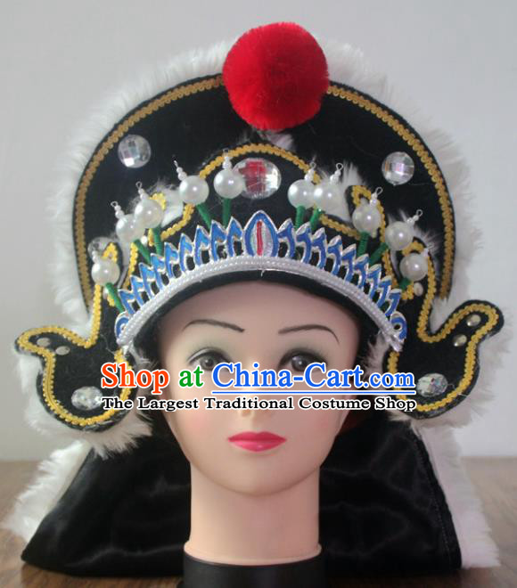 Traditional Chinese Shaoxing Opera Takefu Black Hat Ancient Warrior Helmet Headwear for Men