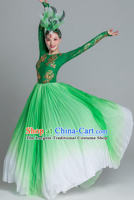 Traditional Chinese Classical Dance Green Dress Stage Show Opening Dance Costume for Women