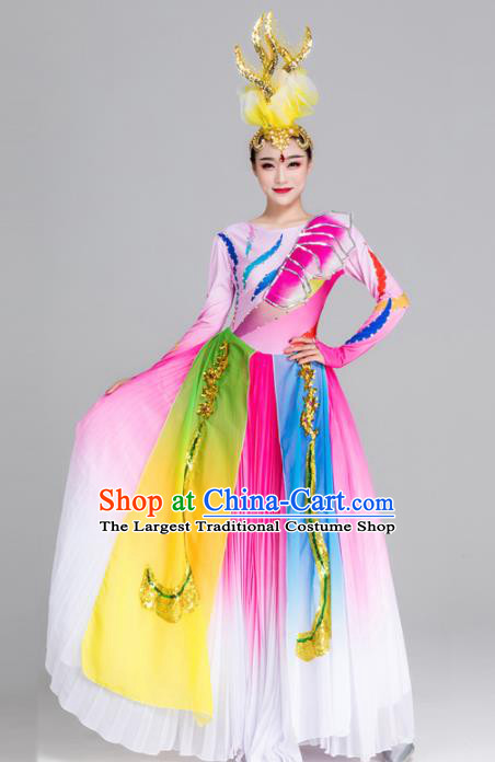 Traditional Chinese Spring Festival Gala Dance Chorus Pink Dress Stage Show Opening Dance Costume for Women