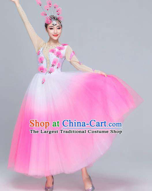 Traditional Chinese Spring Festival Gala Modern Dance Pink Dress Stage Show Chorus Opening Dance Costume for Women