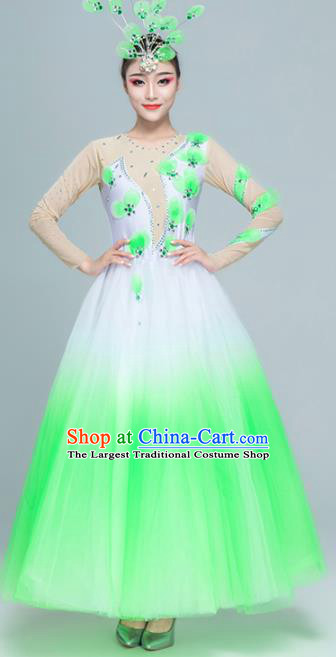 Traditional Chinese Spring Festival Gala Modern Dance Green Dress Stage Show Chorus Opening Dance Costume for Women