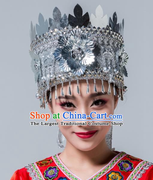 Traditional Chinese Miao Nationality Hat Ethnic Folk Dance Headwear for Women