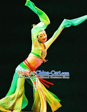 Traditional Chinese Classical Dance Lv Dai Dang Feng Green Water Sleeve Costume Stage Show Beautiful Dance Dress for Women