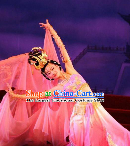 Traditional Chinese Classical Dance Ni Shang Yu Yi Wu Rosy Costume Stage Show Concubine Yang Beautiful Dance Dress for Women