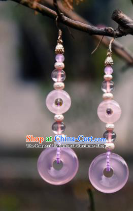 Chinese Ancient Princess Pink Ring Ear Accessories Traditional Hanfu Earrings for Women