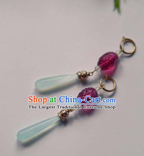 Chinese Ancient Princess Purple Crystal Ear Accessories Traditional Hanfu Earrings for Women