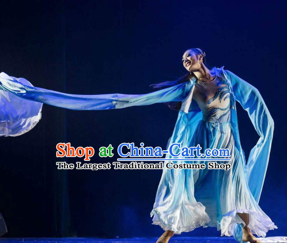 Beautiful Chinese Dance Rember Qiantang River Costume Traditional Water Sleeve Dance Classical Dance Dress for Women