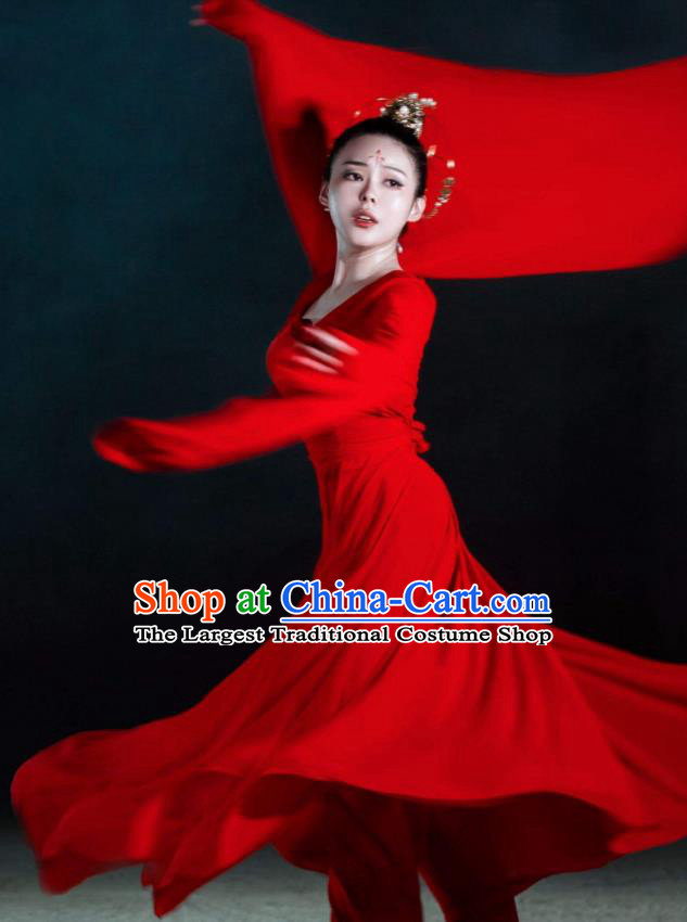 Beautiful Chinese Dance Yue Ren Song Dance Costume Traditional Classical Dance Red Dress for Women
