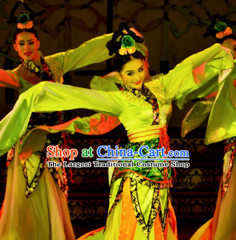 Chinese Beautiful Dance Classical Dance Competition Ta Ge Costume Traditional Stage Show Green Dress for Women