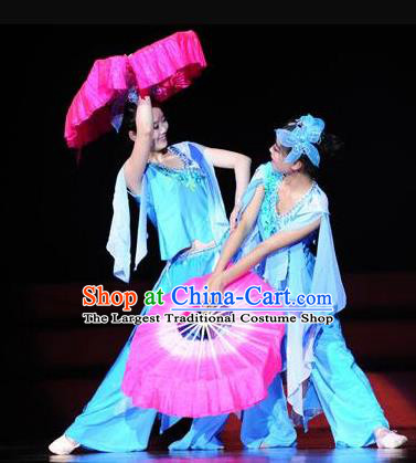 Beautiful Chinese Dance Flowers In Rain Fan Dance Costume Traditional Classical Dance Dress for Women