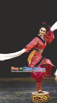 Chinese Beautiful Dance Tong Que Ji Red Costume Traditional Classical Drum Dance Competition Stage Show Dress for Women