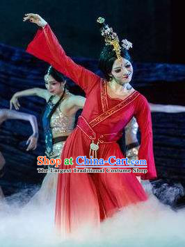 Beautiful Chinese Dance Wang Zhaojun Court Dance Red Costume Traditional Classical Dance Dress for Women