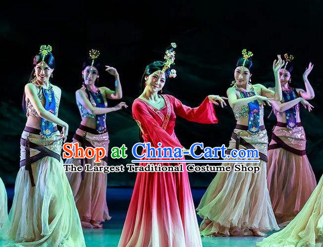 Beautiful Chinese Dance Wang Zhaojun Court Dance Red Costume Traditional Classical Dance Dress for Women