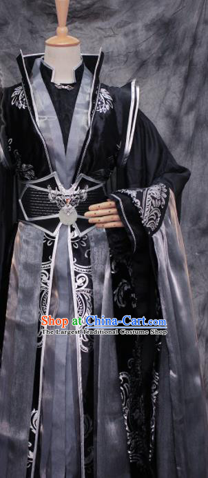 Traditional Chinese Cosplay King Swordsman Black Costume Ancient Royal Highness Hanfu Clothing for Men