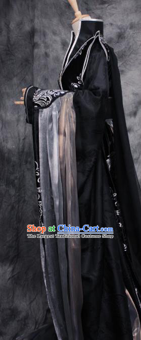 Traditional Chinese Cosplay King Swordsman Black Costume Ancient Royal Highness Hanfu Clothing for Men