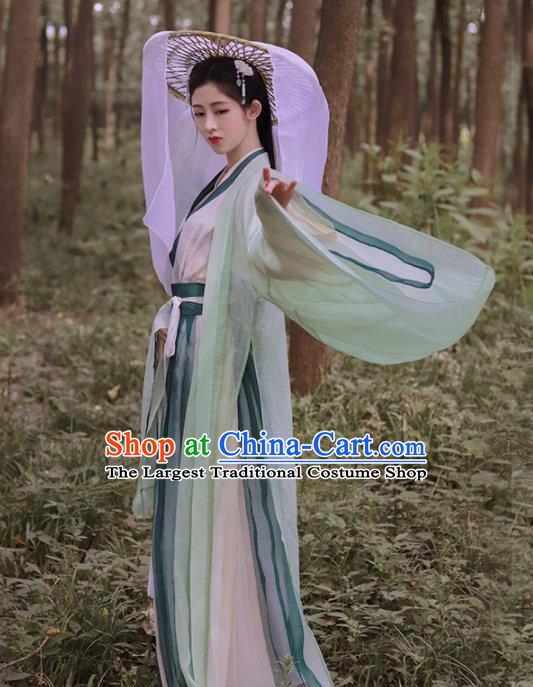 Traditional Chinese Jin Dynasty Swordswoman Historical Costume Ancient Court Princess Green Hanfu Dress for Women