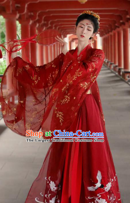 Traditional Chinese Jin Dynasty Wedding Historical Costume Ancient Court Bride Red Hanfu Dress for Women