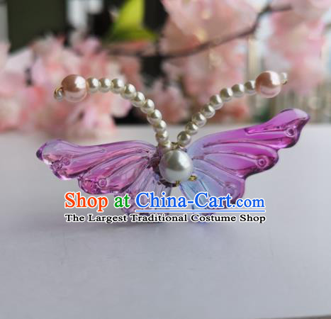Chinese Ancient Princess Hair Accessories Traditional Hanfu Purple Butterfly Hairpins for Women