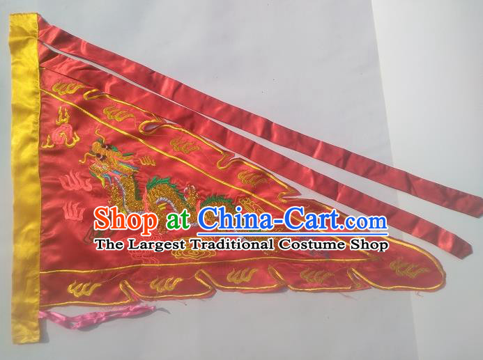 Chinese Traditional Dragon Boat Competition Embroidered Dragon Flag Red Silk Triangular Flag