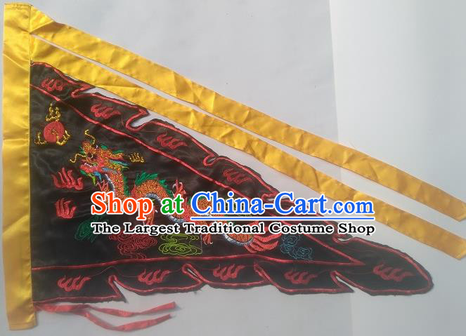 Chinese Traditional Dragon Boat Competition Embroidered Dragon Flag Black Silk Triangular Flag