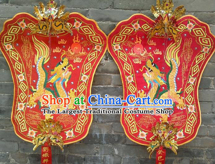 Chinese Traditional Temple Red Fan Boat Competition Embroidered Flag Fans