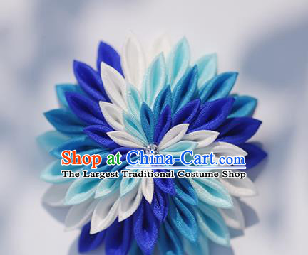 Japanese Geisha Kimono Blue Chrysanthemum Hair Claw Hairpins Traditional Yamato Hair Accessories for Women
