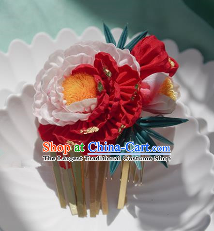 Japanese Geisha Kimono Red Camellia Hair Claw Hairpins Traditional Yamato Hair Accessories for Women